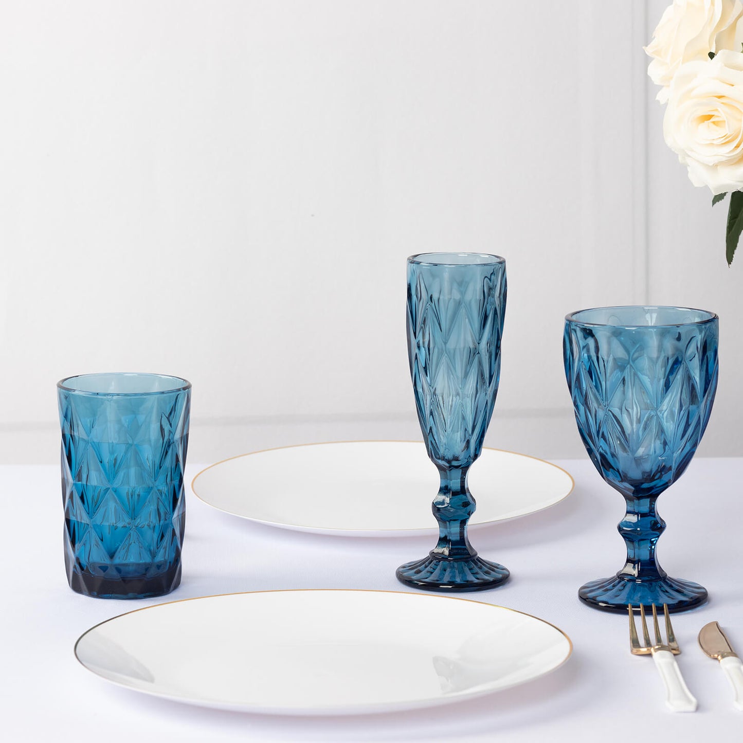 6 Pack Ocean Blue Crystal Cut Highball Cocktail Glasses with Heavy Base, 12oz Textured Whiskey Tumbler Drinking Glasses - 5"