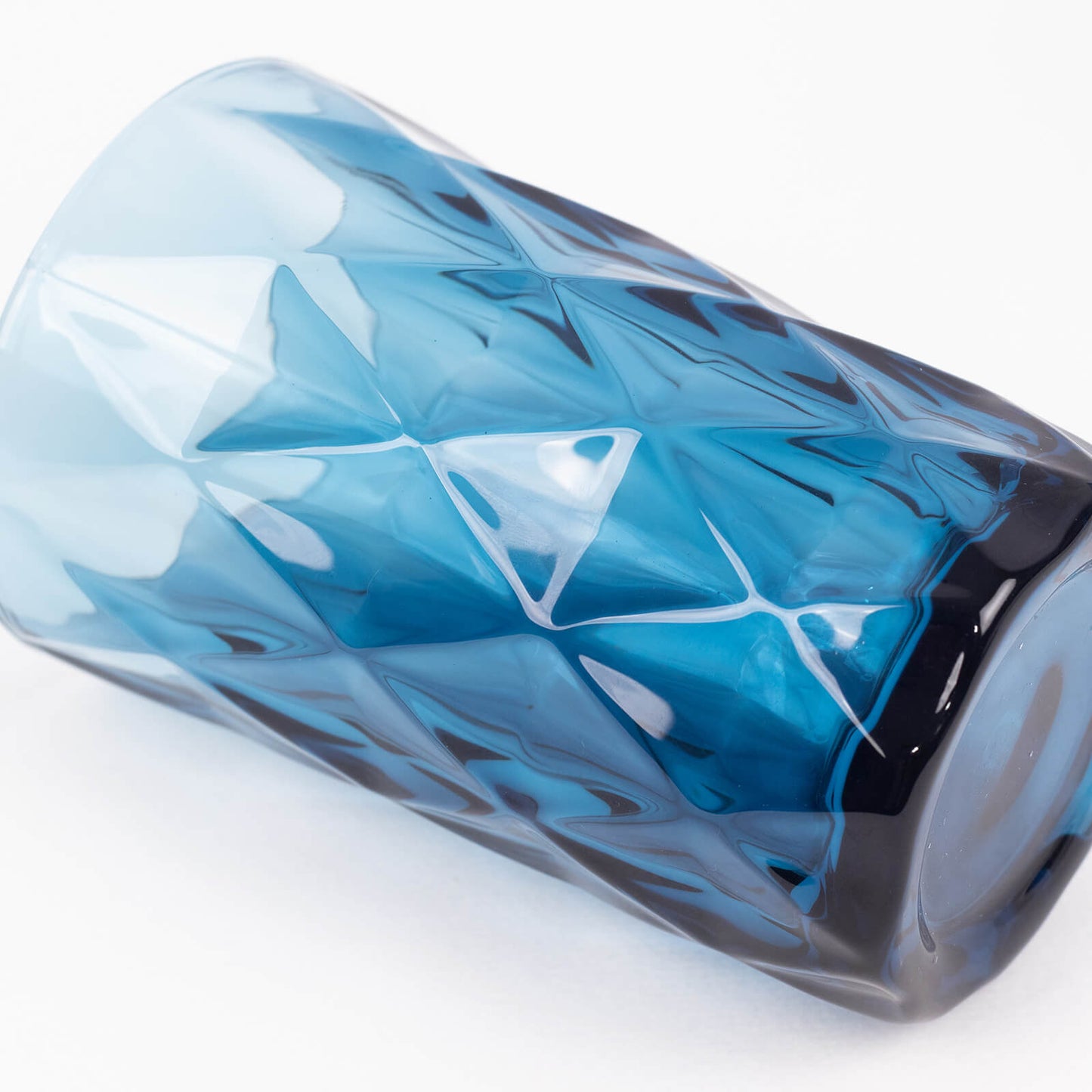 6 Pack Ocean Blue Crystal Cut Highball Cocktail Glasses with Heavy Base, 12oz Textured Whiskey Tumbler Drinking Glasses - 5"