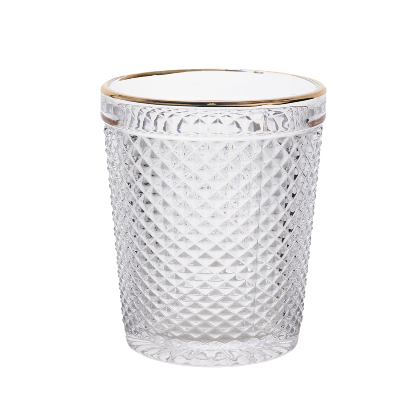 6 Pack Clear Gold Rimmed Tumbler Drinking Glasses in Embossed Diamond Pattern, 11oz Vintage Glassware Hobnail Whiskey Shot Glasses Water Cups - 4"