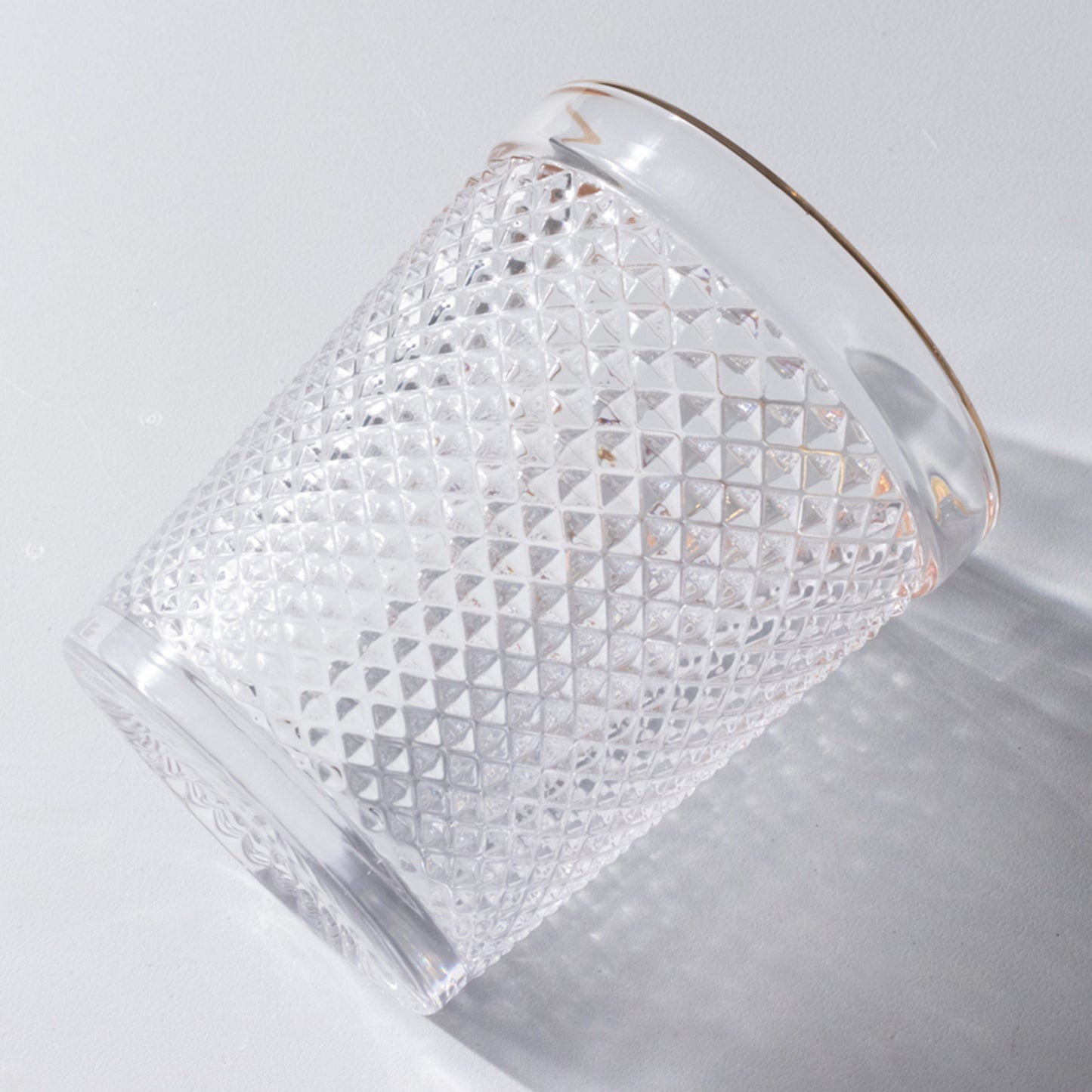 6 Pack Clear Gold Rimmed Tumbler Drinking Glasses in Embossed Diamond Pattern, 11oz Vintage Glassware Hobnail Whiskey Shot Glasses Water Cups - 4"