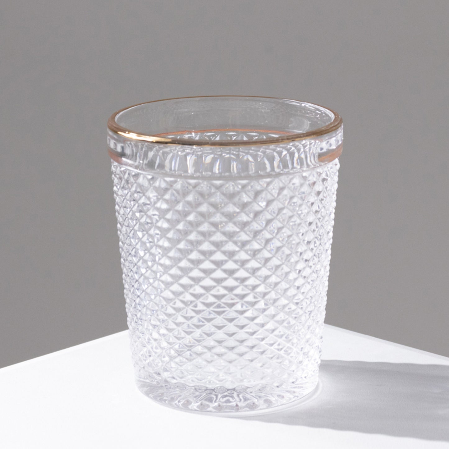 6 Pack Clear Gold Rimmed Tumbler Drinking Glasses in Embossed Diamond Pattern, 11oz Vintage Glassware Hobnail Whiskey Shot Glasses Water Cups - 4"