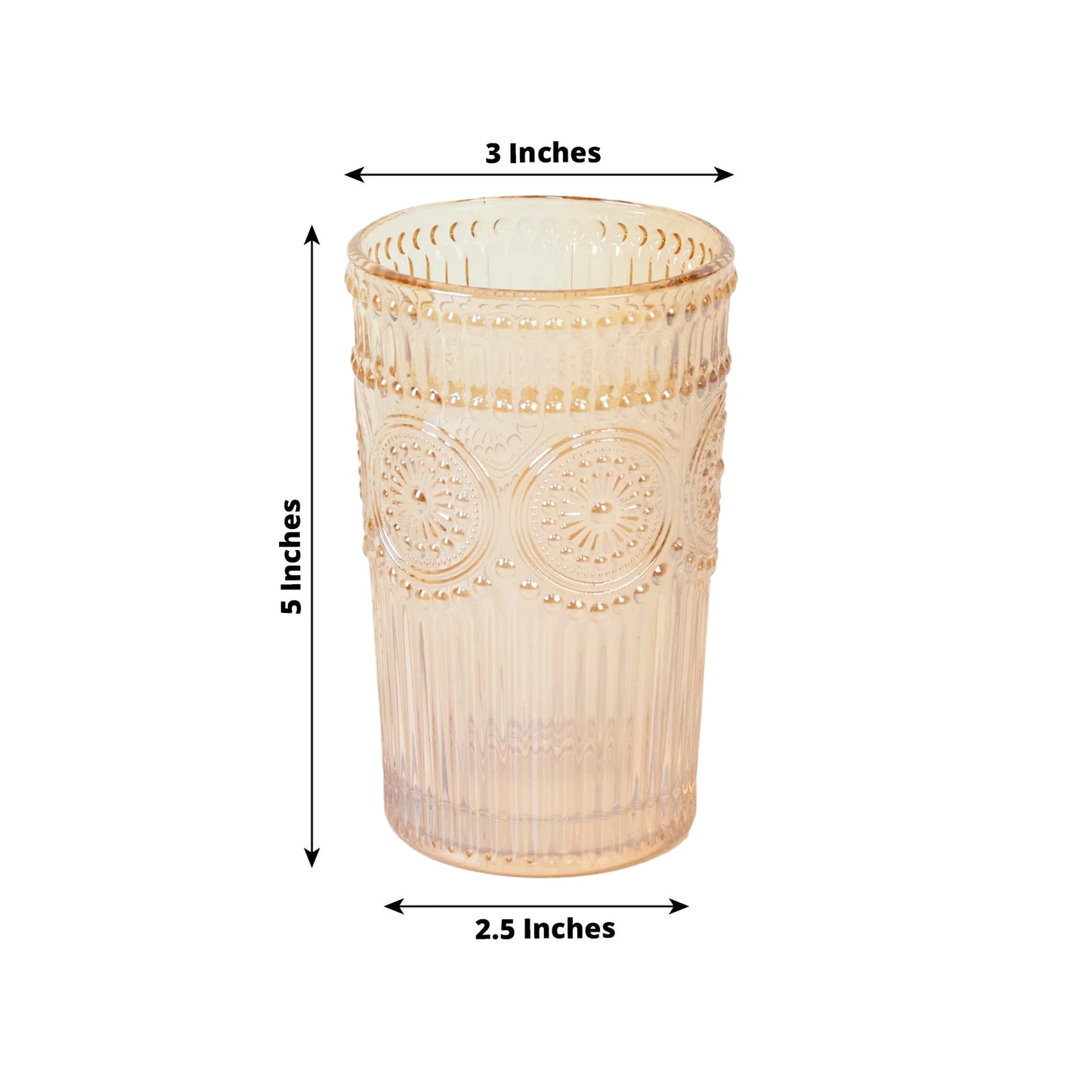 6 Pack Embossed Glass Tumblers – 13oz Amber Gold Vintage Textured Floral Drinking Cups for Water & Cocktails
