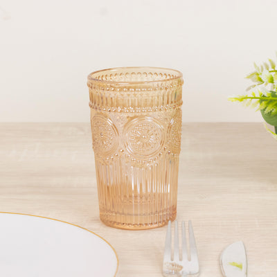 Amber Gold Vintage Glassware with Textured Floral Detailing