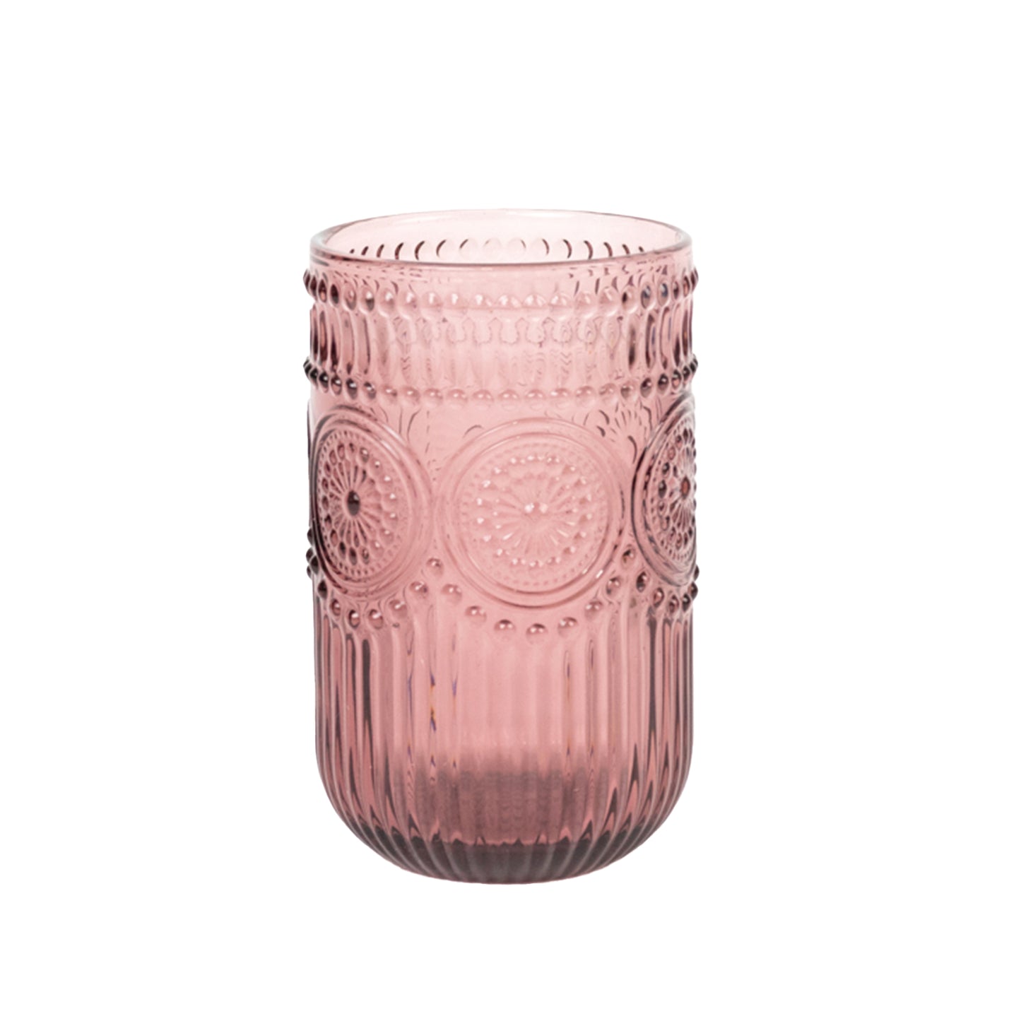 Vintage Embossed Drinking Glasses, Highball Cocktail Glass Tumblers with Textured Floral Pattern - Dusty Rose, 14oz, 6-Pack