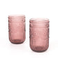 Vintage Embossed Drinking Glasses, Highball Cocktail Glass Tumblers with Textured Floral Pattern - Dusty Rose, 14oz, 6-Pack