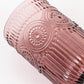 Vintage Embossed Drinking Glasses, Highball Cocktail Glass Tumblers with Textured Floral Pattern - Dusty Rose, 14oz, 6-Pack
