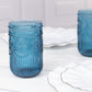 Vintage Embossed Drinking Glasses, Highball Cocktail Glass Tumblers with Textured Floral Pattern - Ocean Blue, 14oz, 6-Pack