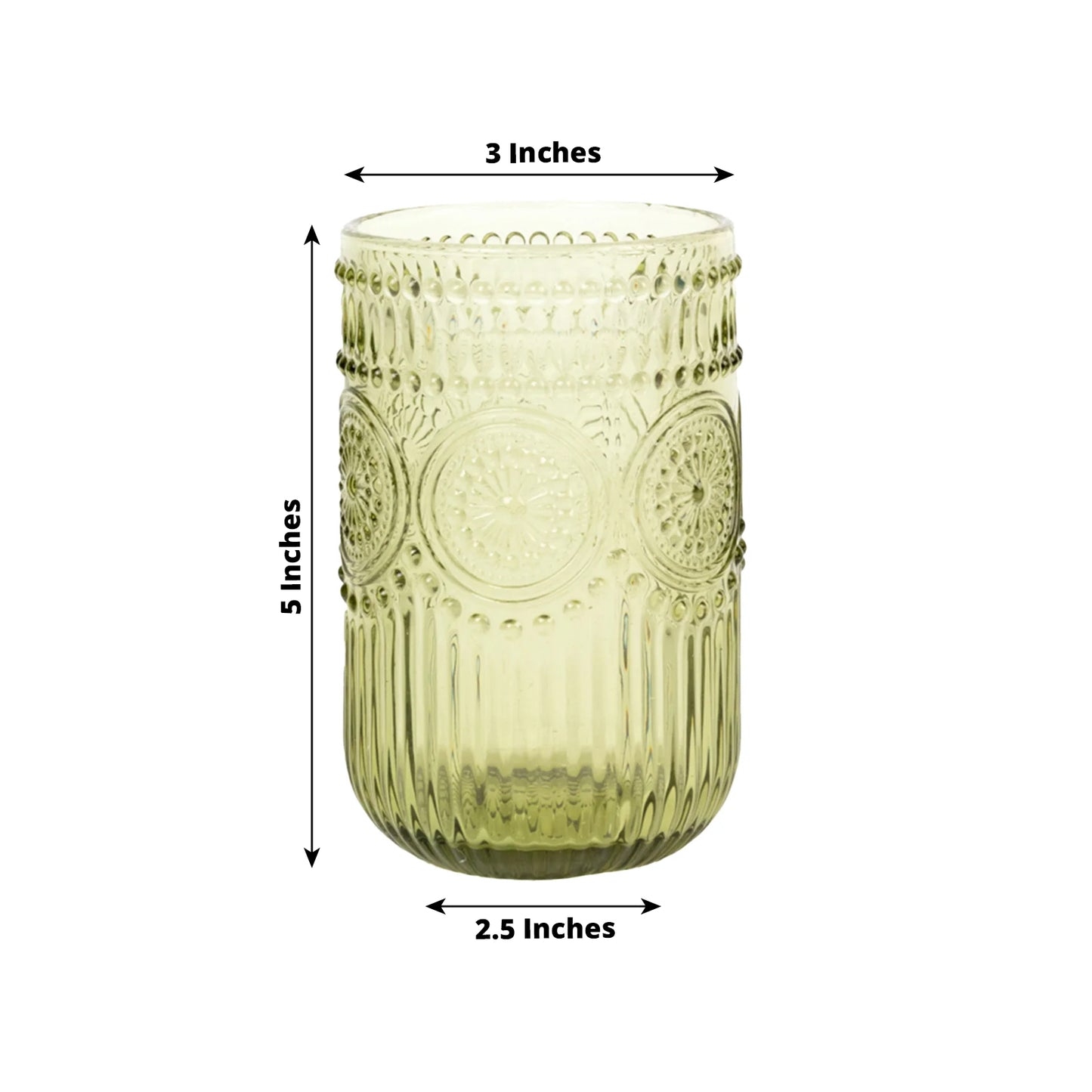 Vintage Embossed Drinking Glasses, Highball Cocktail Glass Tumblers with Textured Floral Pattern - Dusty Sage Green, 14oz, 6-Pack