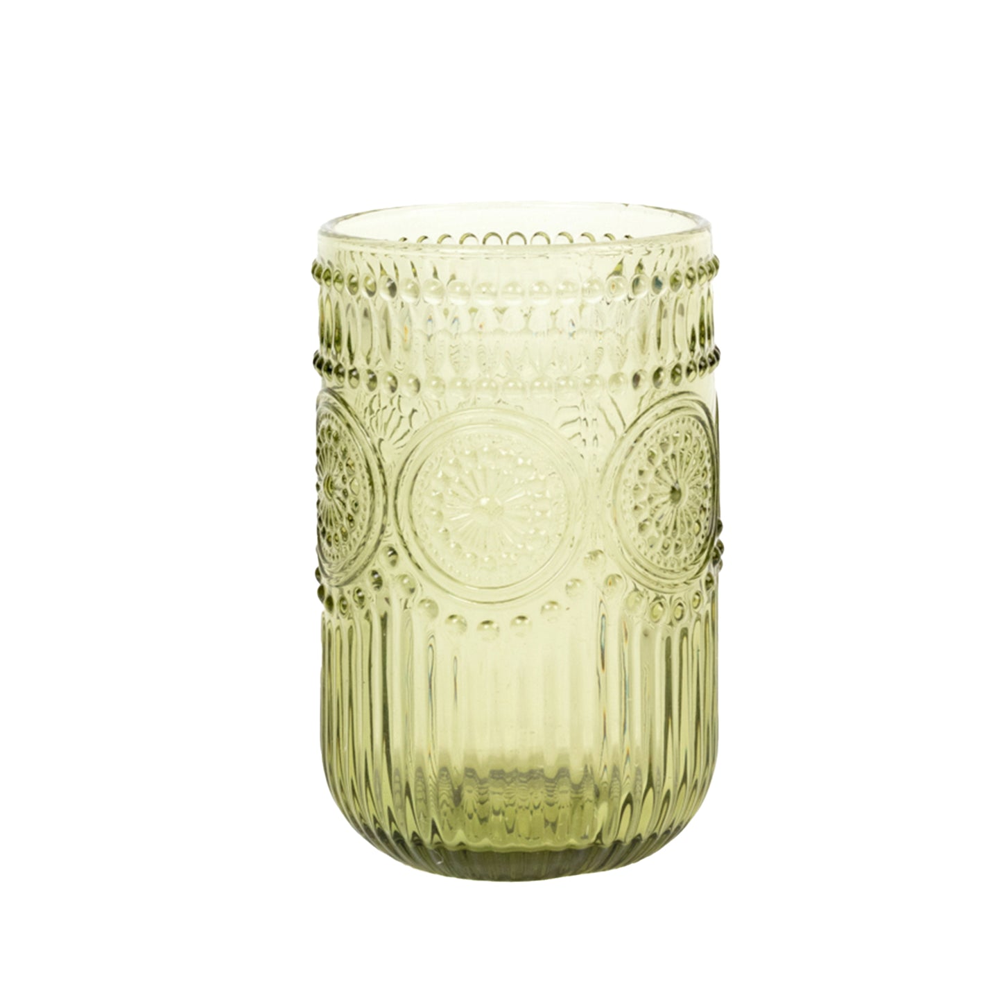 Vintage Embossed Drinking Glasses, Highball Cocktail Glass Tumblers with Textured Floral Pattern - Dusty Sage Green, 14oz, 6-Pack