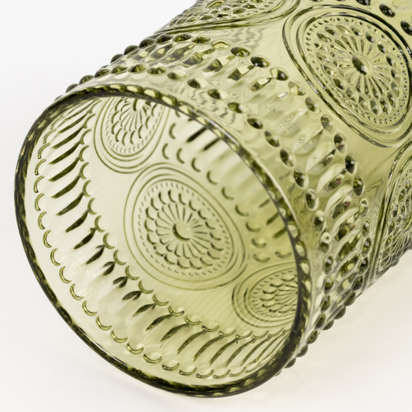 Vintage Embossed Drinking Glasses, Highball Cocktail Glass Tumblers with Textured Floral Pattern - Dusty Sage Green, 14oz, 6-Pack