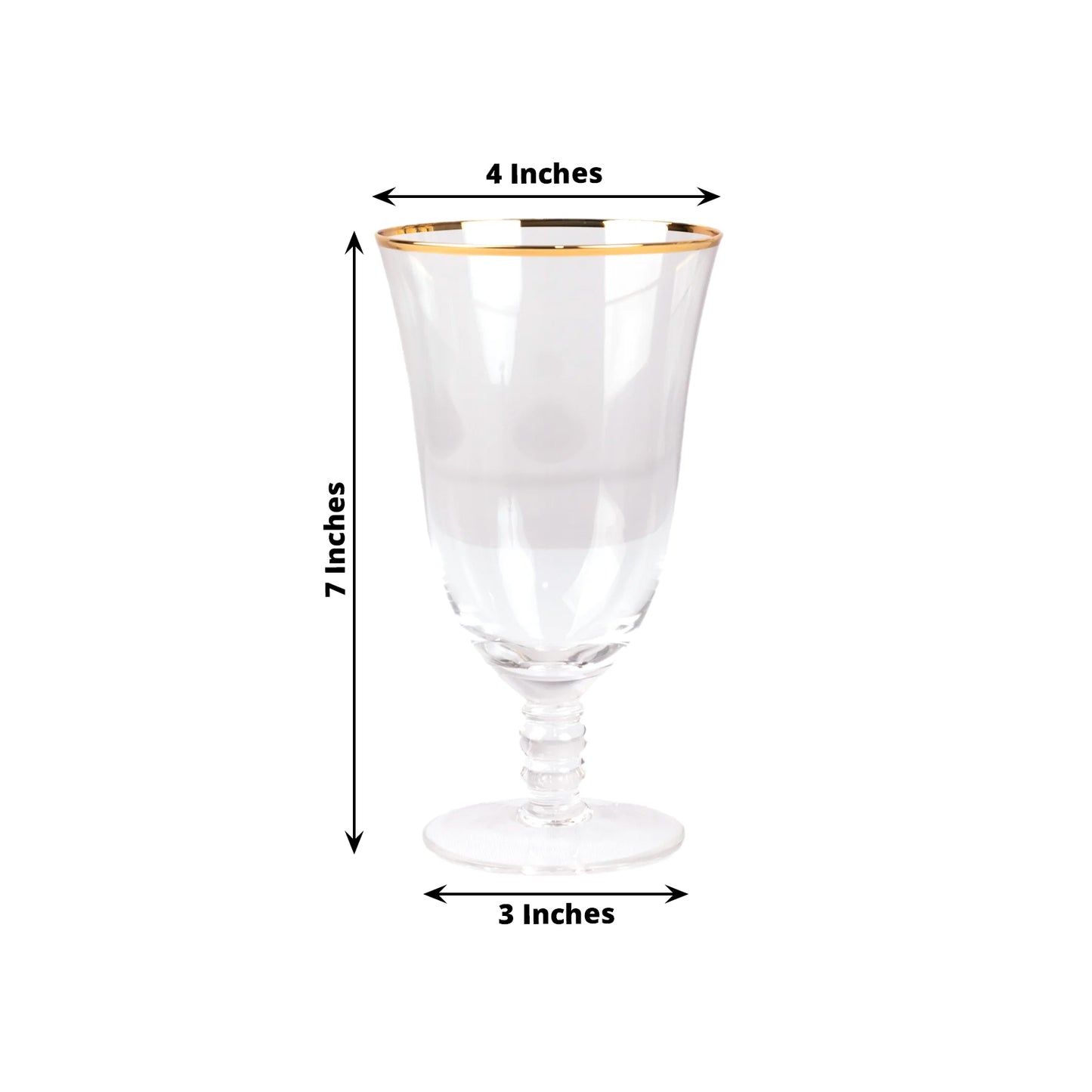 6 Pack Crystal Gold Rimmed Red Wine Glasses with Short Beaded Stem, 16oz Clear Water Goblet Cocktail Glasses - 7"