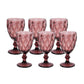 6 Pack Dusty Rose Crystal Cut Cocktail Glasses, 12oz Embossed Stemmed Colored Wine Glasses Goblets - 7"