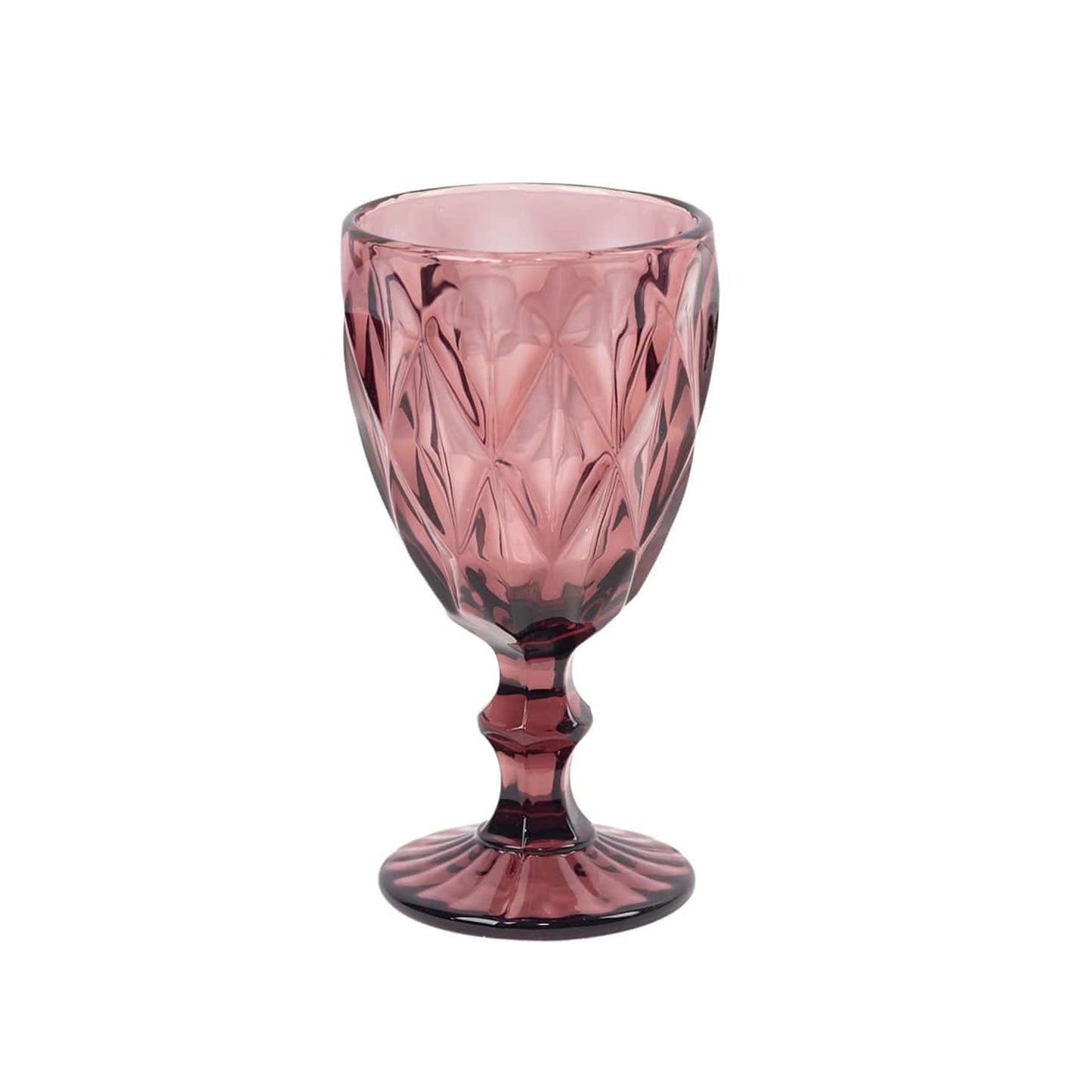 6 Pack Dusty Rose Crystal Cut Cocktail Glasses, 12oz Embossed Stemmed Colored Wine Glasses Goblets - 7"