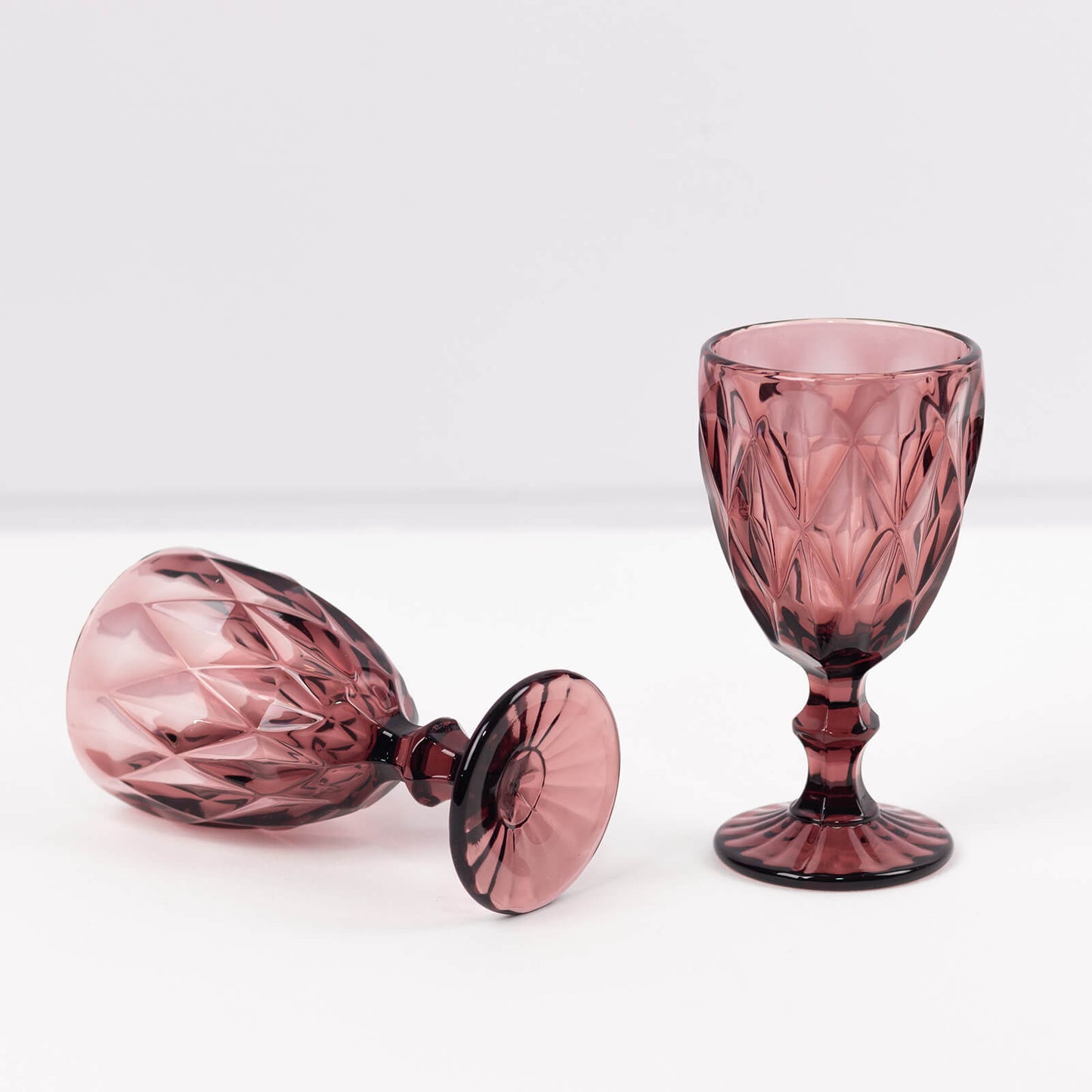 6 Pack Dusty Rose Crystal Cut Cocktail Glasses, 12oz Embossed Stemmed Colored Wine Glasses Goblets - 7"