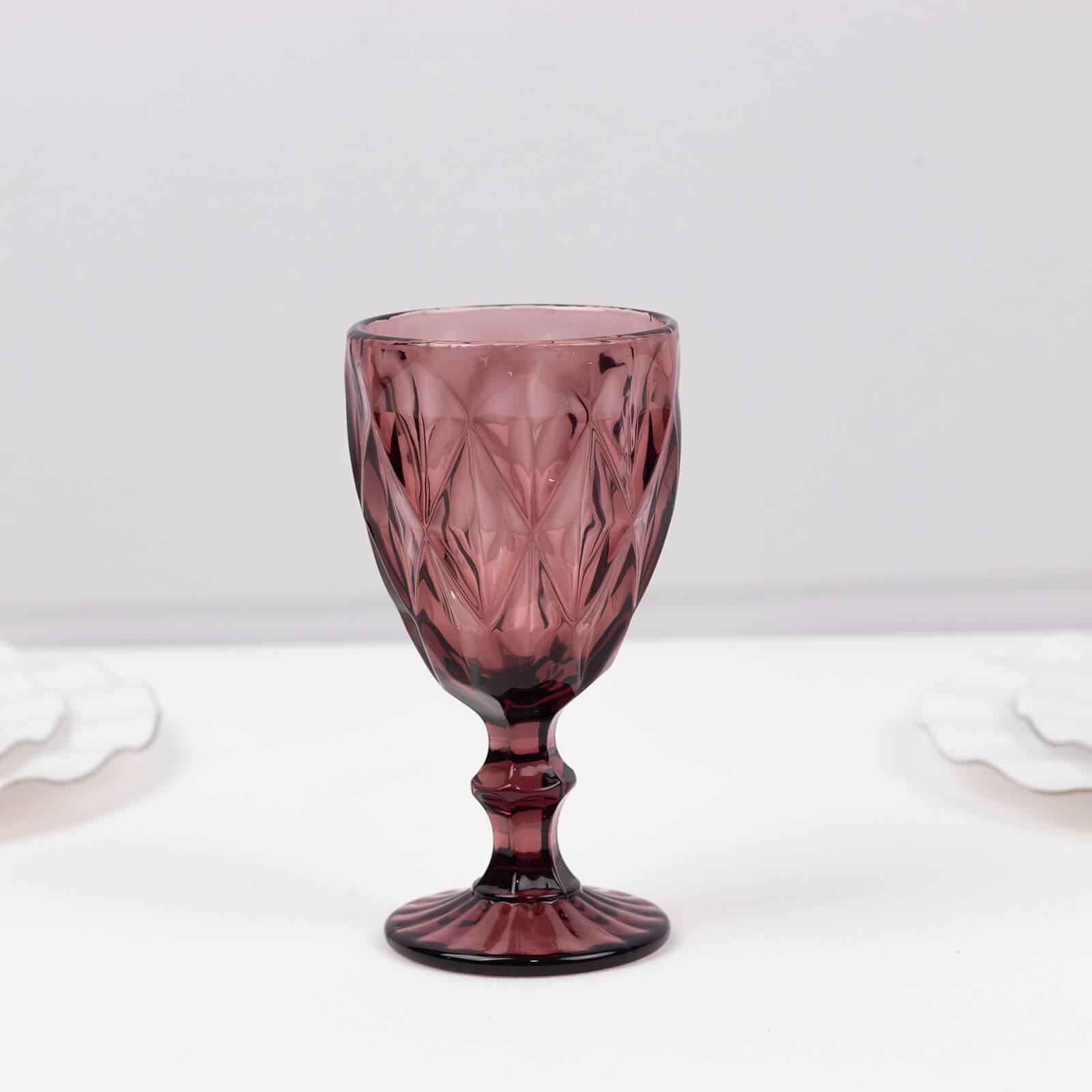 6 Pack Dusty Rose Crystal Cut Cocktail Glasses, 12oz Embossed Stemmed Colored Wine Glasses Goblets - 7"