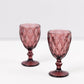 6 Pack Dusty Rose Crystal Cut Cocktail Glasses, 12oz Embossed Stemmed Colored Wine Glasses Goblets - 7"