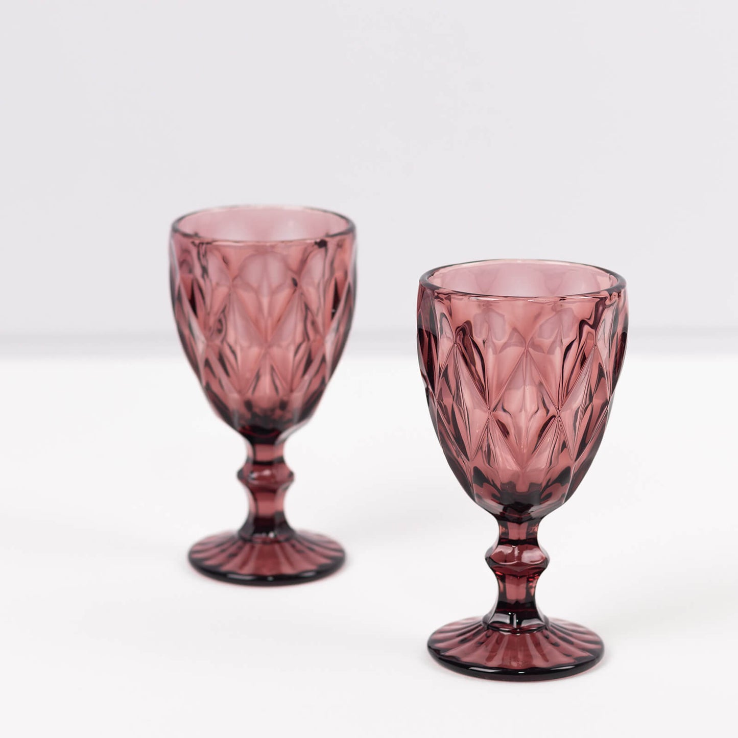 6 Pack Dusty Rose Crystal Cut Cocktail Glasses, 12oz Embossed Stemmed Colored Wine Glasses Goblets - 7"