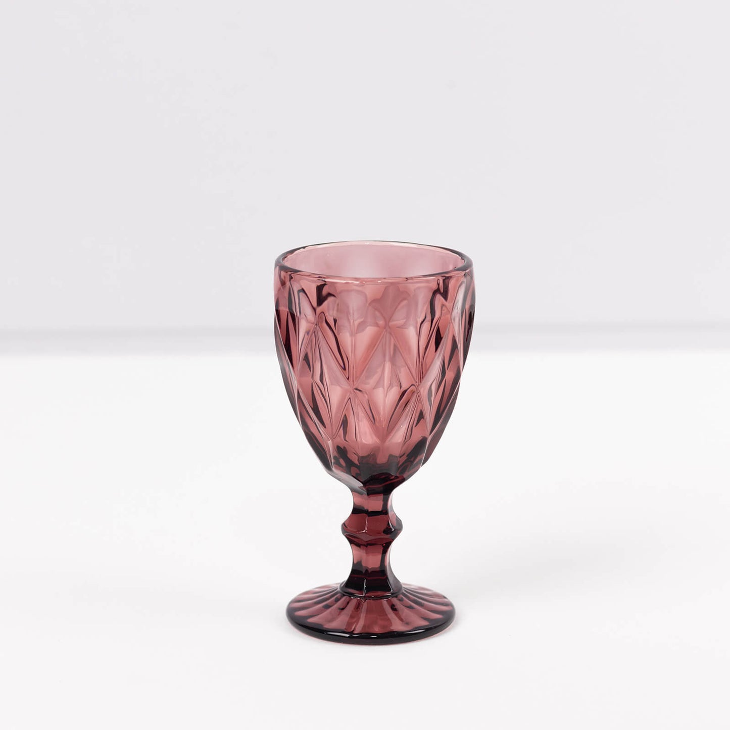 6 Pack Dusty Rose Crystal Cut Cocktail Glasses, 12oz Embossed Stemmed Colored Wine Glasses Goblets - 7"