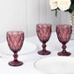6 Pack Dusty Rose Crystal Cut Cocktail Glasses, 12oz Embossed Stemmed Colored Wine Glasses Goblets - 7"