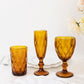 6-Pack Wine Glasses Amber Gold Embossed Crystal Cut Design Stemmed - Transparent Colored Goblets for Parties & Events 12oz 7"