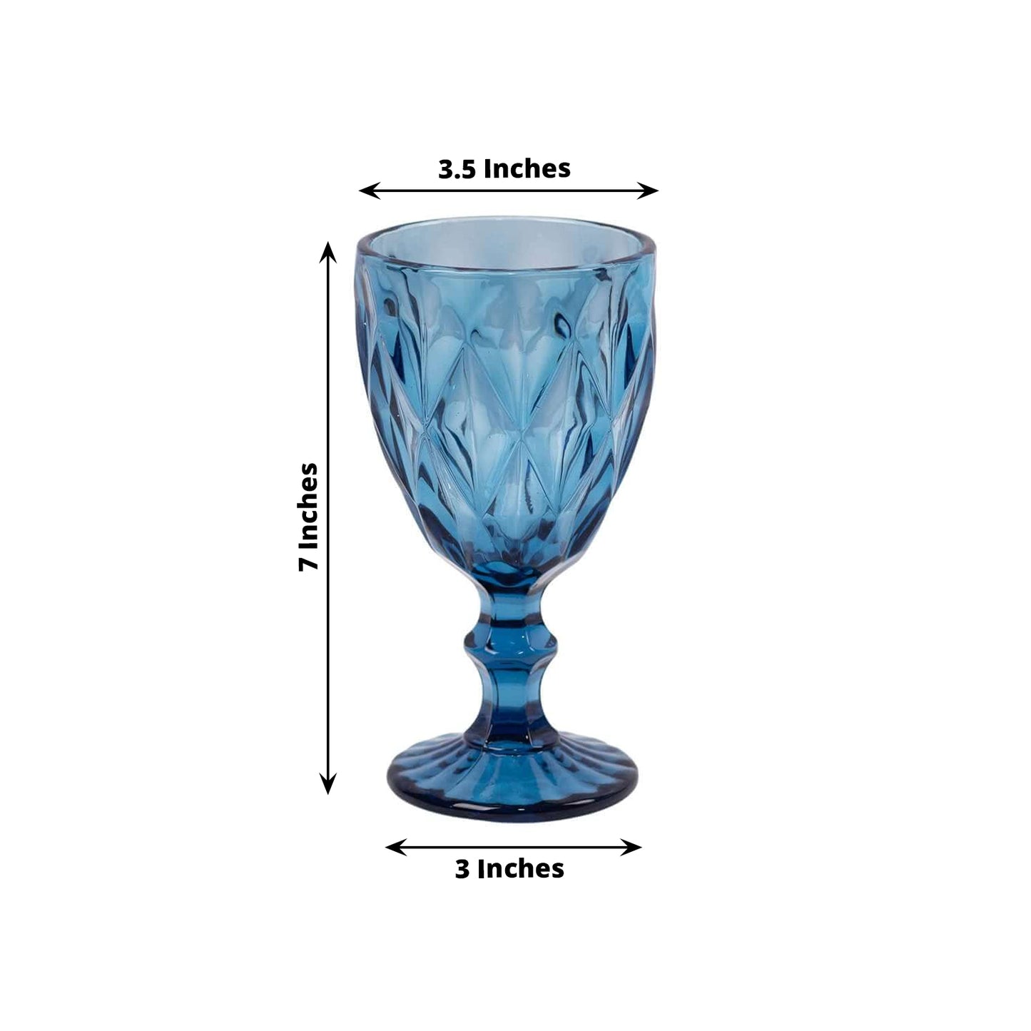 6 Pack Ocean Blue Crystal Cut Cocktail Glasses, 12oz Embossed Stemmed Colored Wine Glasses Goblets - 7"