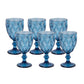 6 Pack Ocean Blue Crystal Cut Cocktail Glasses, 12oz Embossed Stemmed Colored Wine Glasses Goblets - 7"