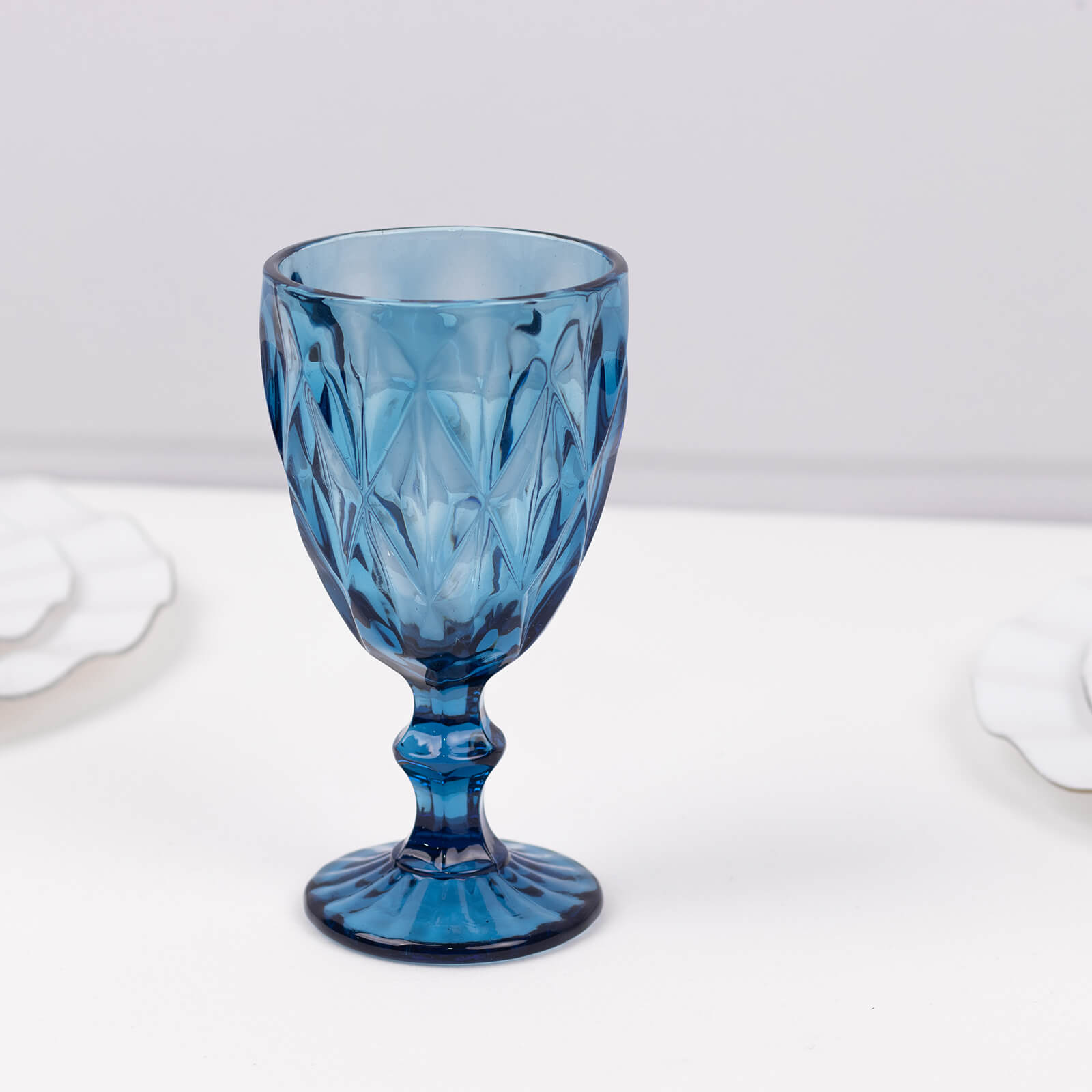 6 Pack Ocean Blue Crystal Cut Cocktail Glasses, 12oz Embossed Stemmed Colored Wine Glasses Goblets - 7"
