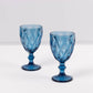 6 Pack Ocean Blue Crystal Cut Cocktail Glasses, 12oz Embossed Stemmed Colored Wine Glasses Goblets - 7"