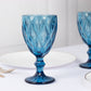 6 Pack Ocean Blue Crystal Cut Cocktail Glasses, 12oz Embossed Stemmed Colored Wine Glasses Goblets - 7"