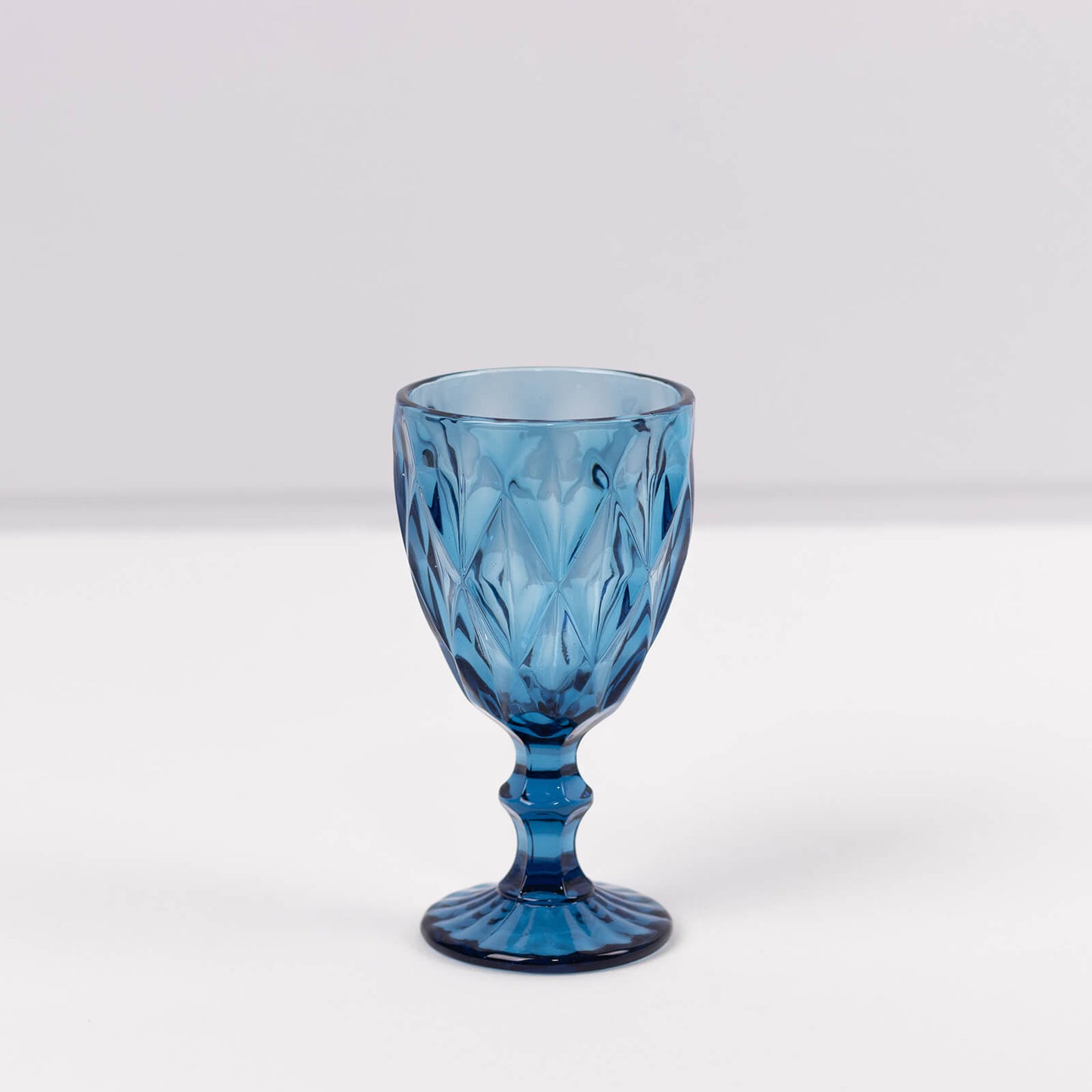 6 Pack Ocean Blue Crystal Cut Cocktail Glasses, 12oz Embossed Stemmed Colored Wine Glasses Goblets - 7"