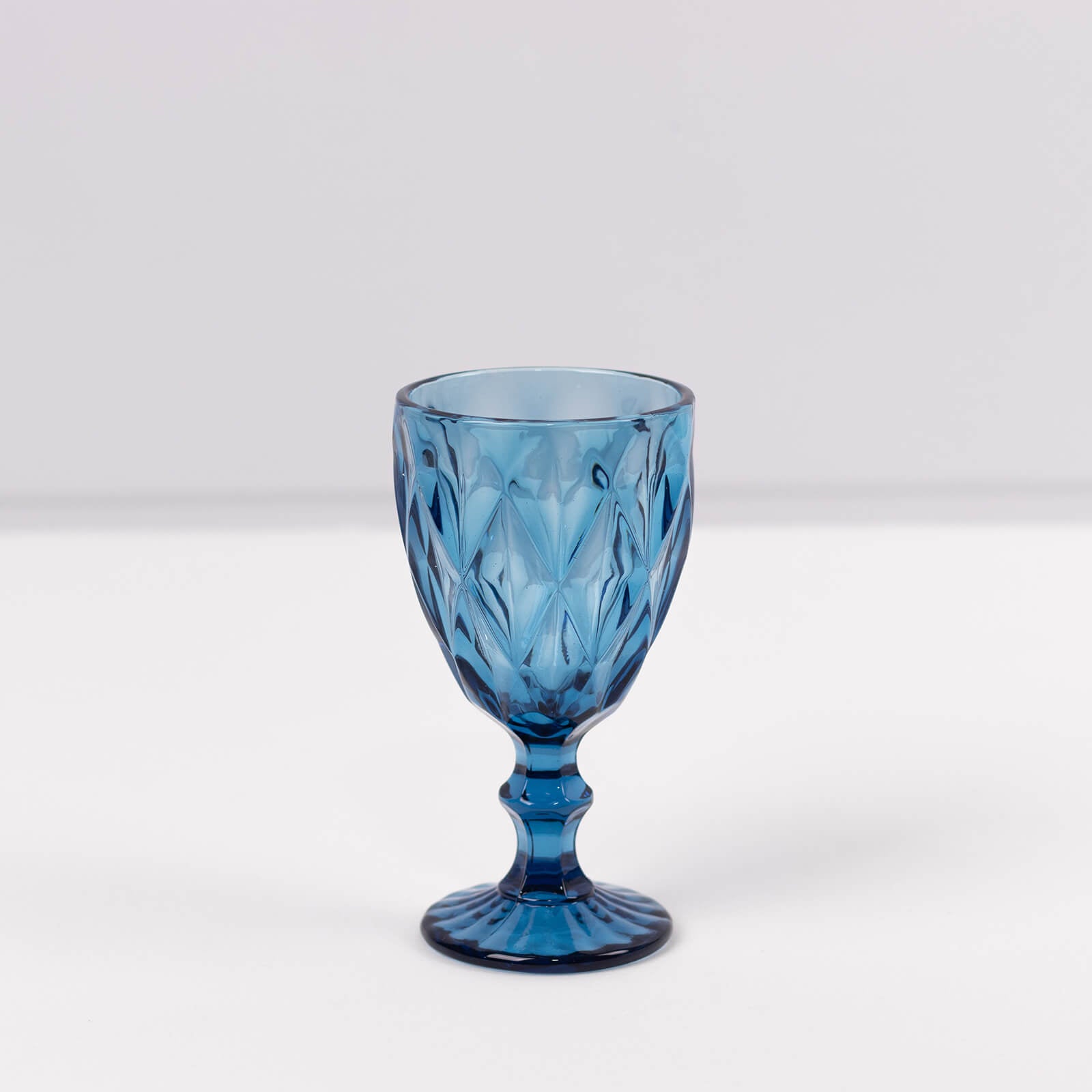 6 Pack Ocean Blue Crystal Cut Cocktail Glasses, 12oz Embossed Stemmed Colored Wine Glasses Goblets - 7"