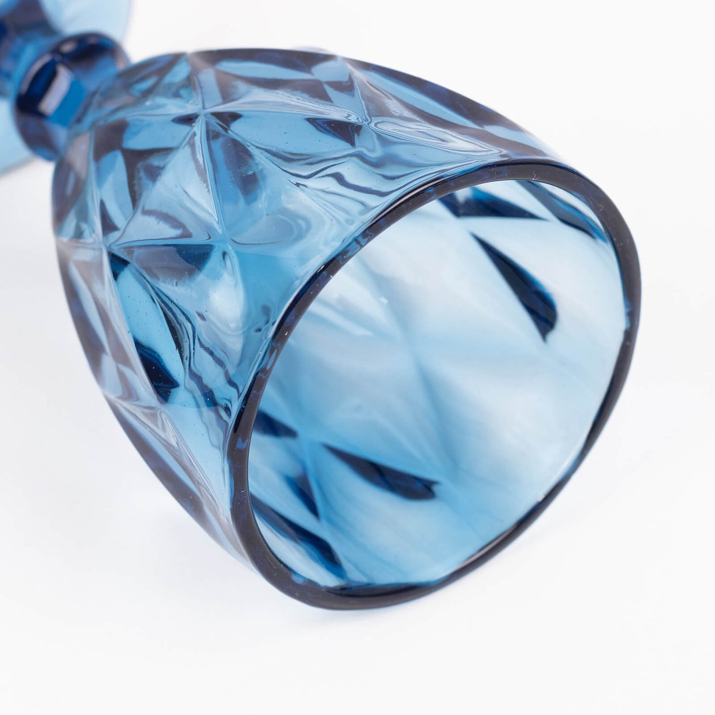 6 Pack Ocean Blue Crystal Cut Cocktail Glasses, 12oz Embossed Stemmed Colored Wine Glasses Goblets - 7"