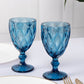 6 Pack Ocean Blue Crystal Cut Cocktail Glasses, 12oz Embossed Stemmed Colored Wine Glasses Goblets - 7"