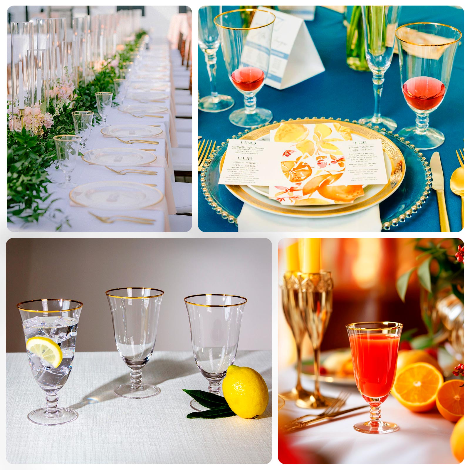 6 Pack Crystal Gold Rimmed Red Wine Glasses with Short Beaded Stem, 16oz Clear Water Goblet Cocktail Glasses - 7"