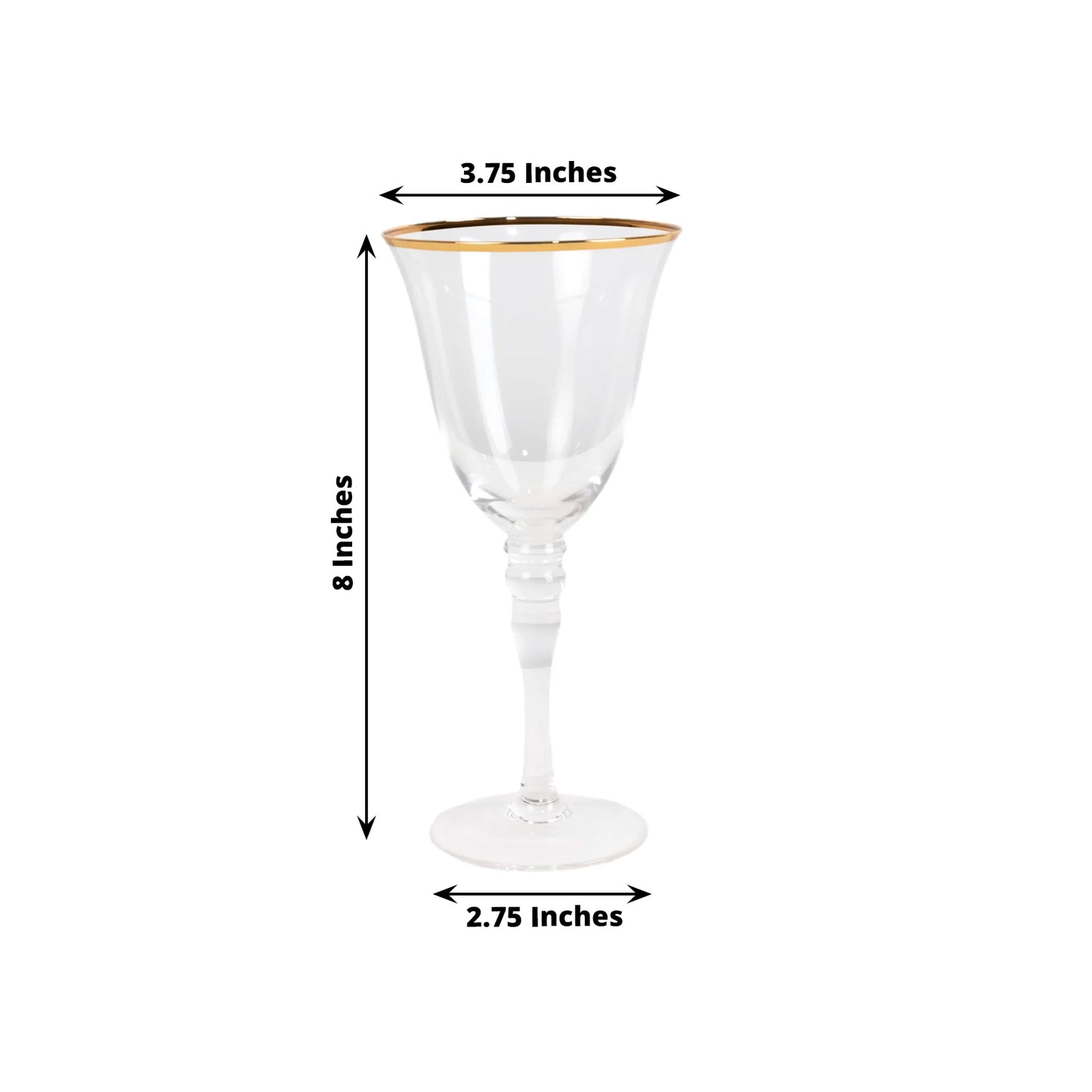 6 Pack Gold Rimmed Crystal Wine Goblet Glasses with Long Beaded Stem, 9oz Handblown Glassware Clear Vintage Water Goblet Cocktail Glasses - 8"