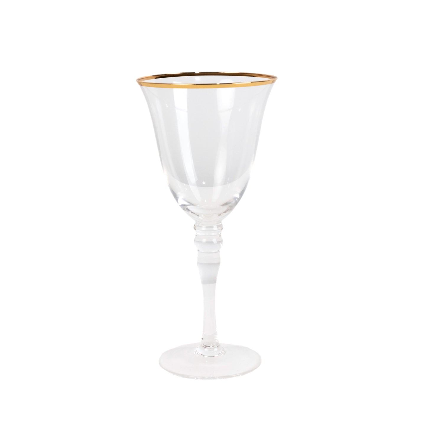 6 Pack Gold Rimmed Crystal Wine Goblet Glasses with Long Beaded Stem, 9oz Handblown Glassware Clear Vintage Water Goblet Cocktail Glasses - 8"