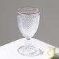 6 Pack Crystal Diamond Embossed Wine Goblet Glasses with Gold Rim, 8oz Vintage Clear Cocktail Glasses Short Stem Water Goblets - 6"