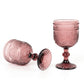 Dusty rose vintage embossed goblet wine glasses, short stemmed, 12oz, set of 6.