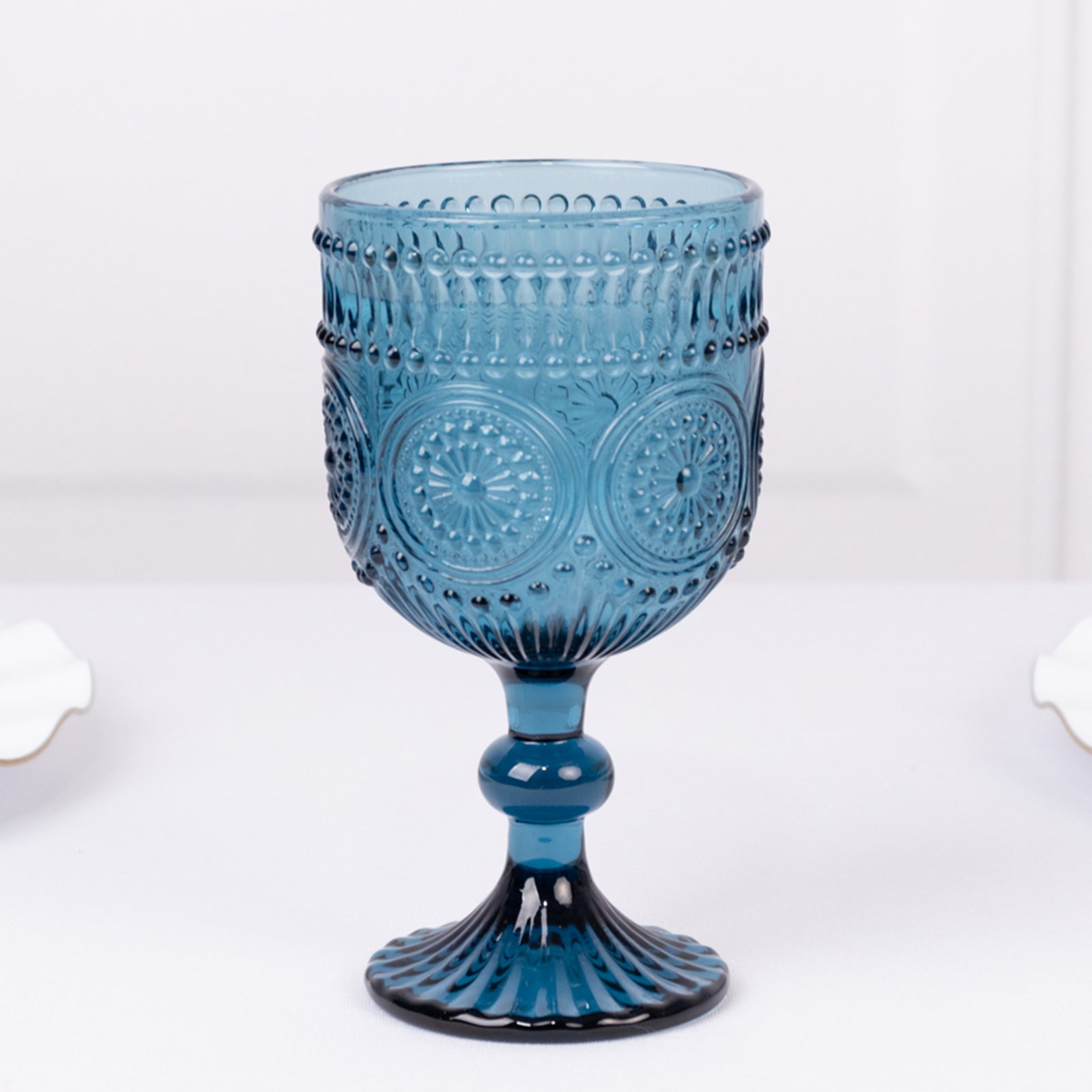 Ocean Blue Vintage Embossed Goblet Wine Glass, 12oz