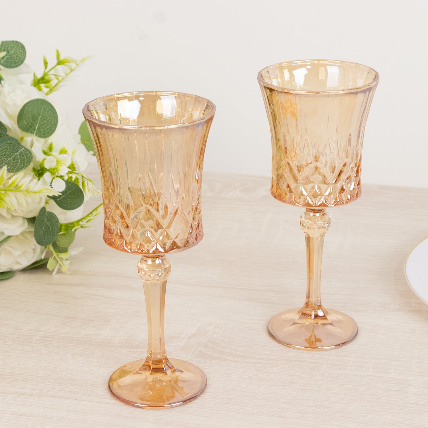 6 Pack 9oz Crystal Cut Glass Goblets Amber Gold – Elegant Vintage Wine, Water & Cocktail Glasses for Table Settings