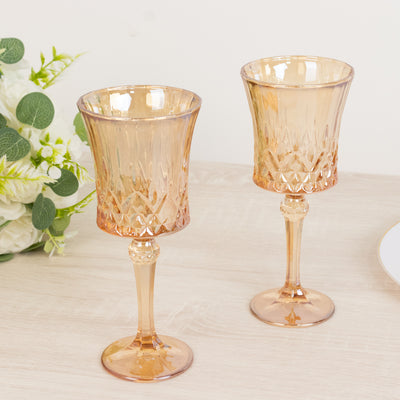 Amber Gold Crystal Cut Goblets 9oz