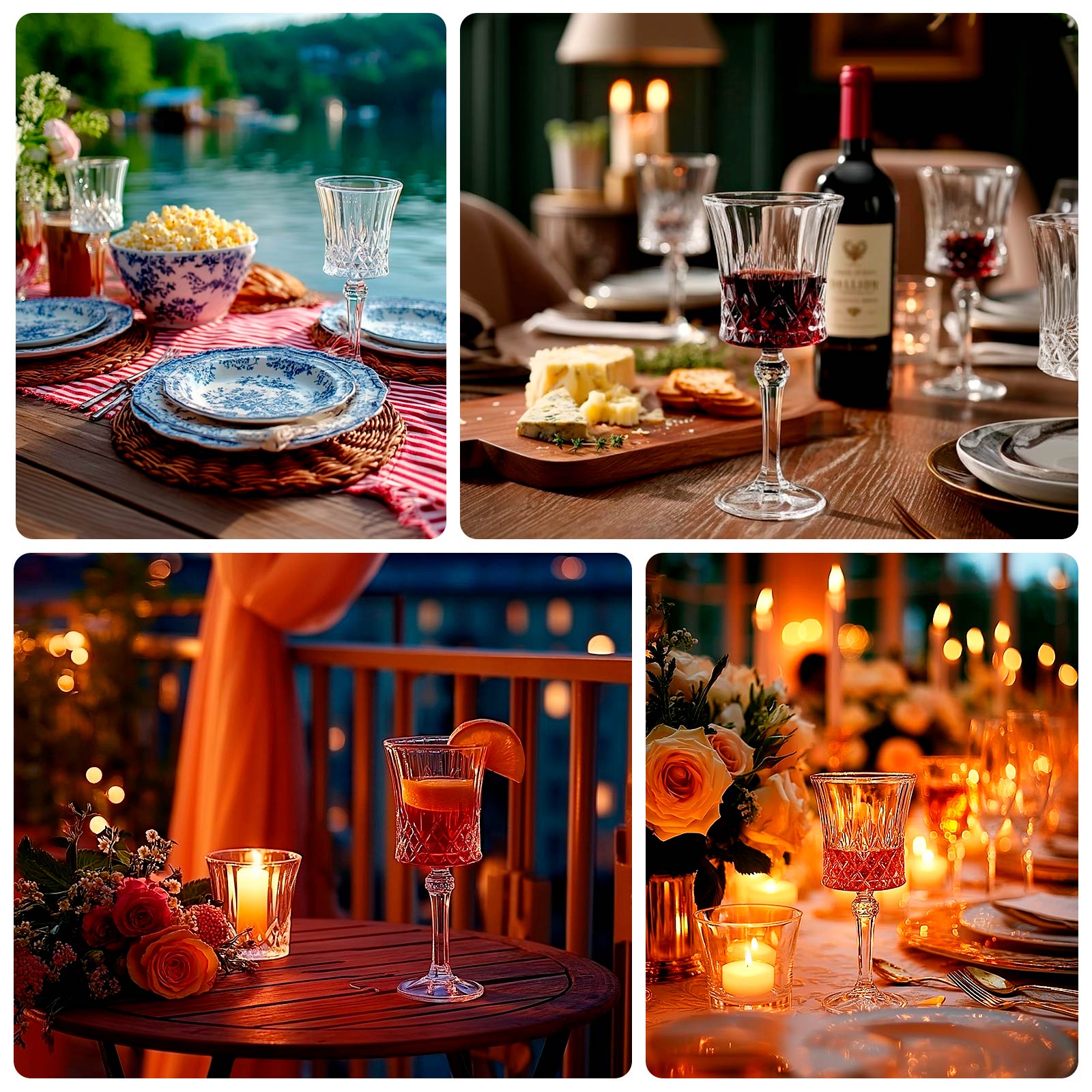 6 Pack 9oz Crystal Cut Glass Goblets – Elegant Vintage Wine, Water & Cocktail Glasses