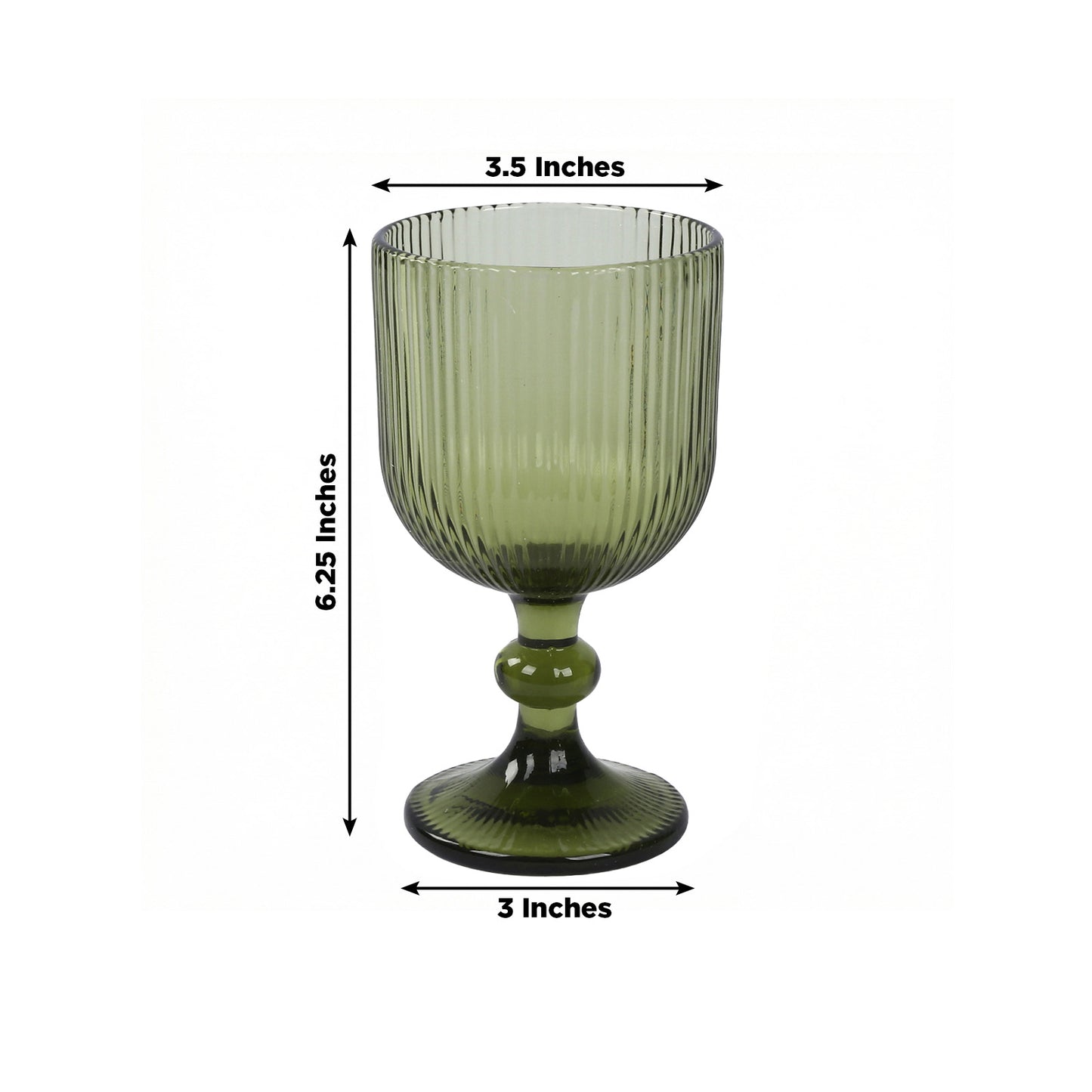 6 Pack Ribbed Wine Glasses – 13oz Dusty Sage Green Vintage Glass Goblets with Ball Stem Accent