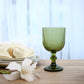6 Pack Ribbed Wine Glasses – 13oz Dusty Sage Green Vintage Glass Goblets with Ball Stem Accent