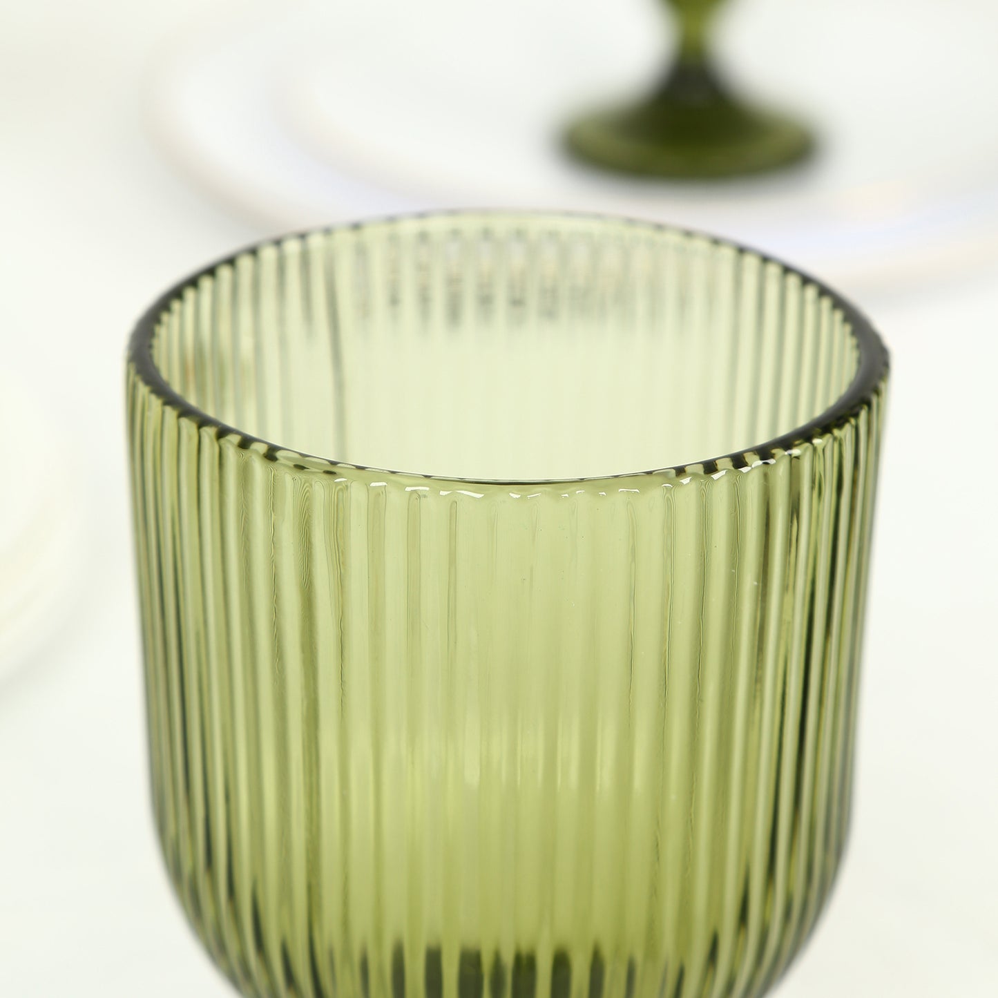 6 Pack Ribbed Wine Glasses – 13oz Dusty Sage Green Vintage Glass Goblets with Ball Stem Accent