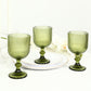 6 Pack Ribbed Wine Glasses – 13oz Dusty Sage Green Vintage Glass Goblets with Ball Stem Accent