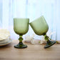 6 Pack Ribbed Wine Glasses – 13oz Dusty Sage Green Vintage Glass Goblets with Ball Stem Accent