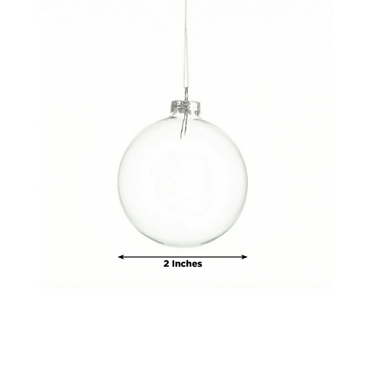 12 Pack 2" Clear Glass Hanging Ornament Balls, Fillable Round Baubles with Removable Silver Caps for