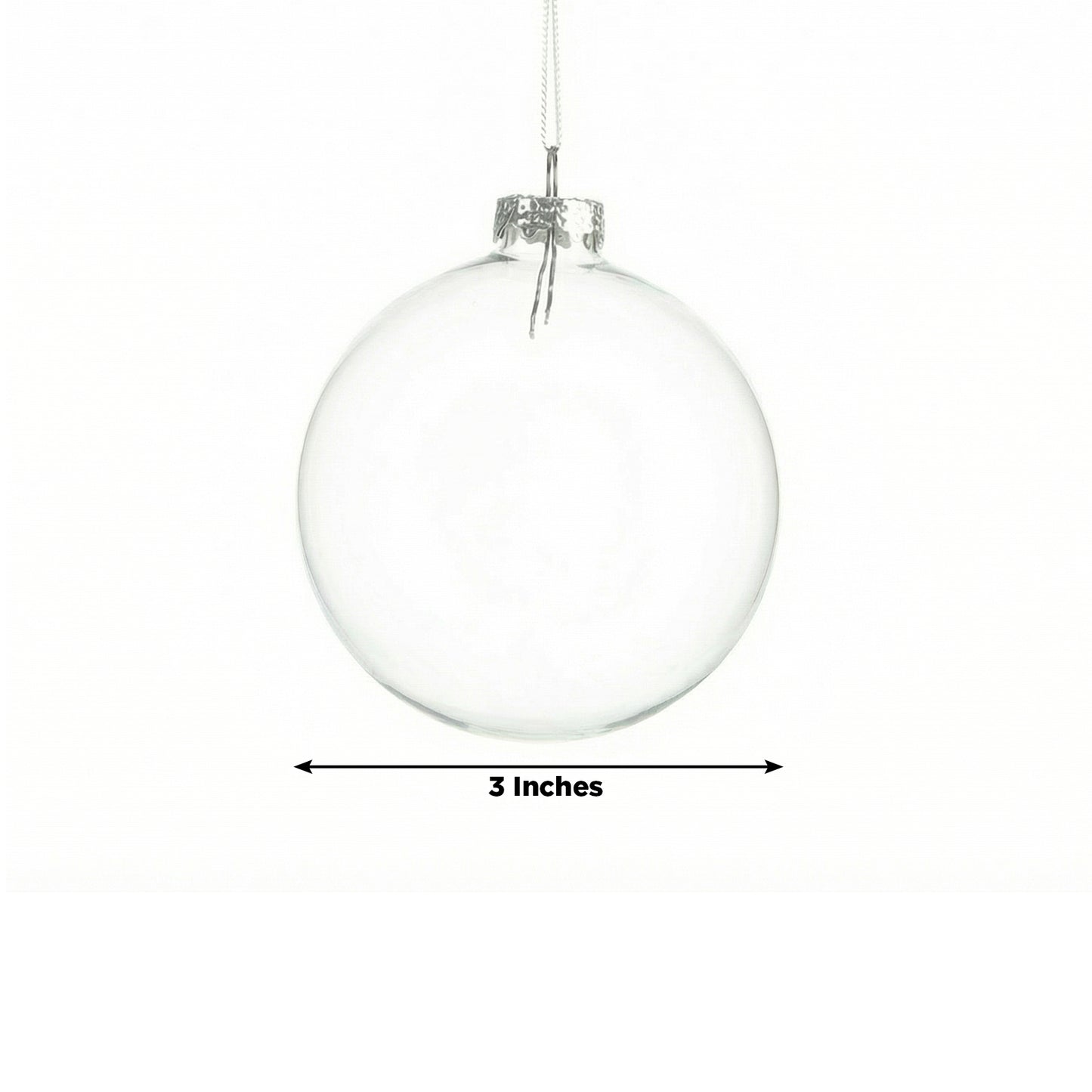 8 Pack 3" Clear Glass Hanging Ornament Balls, Fillable Round Baubles with Removable Silver Caps for 