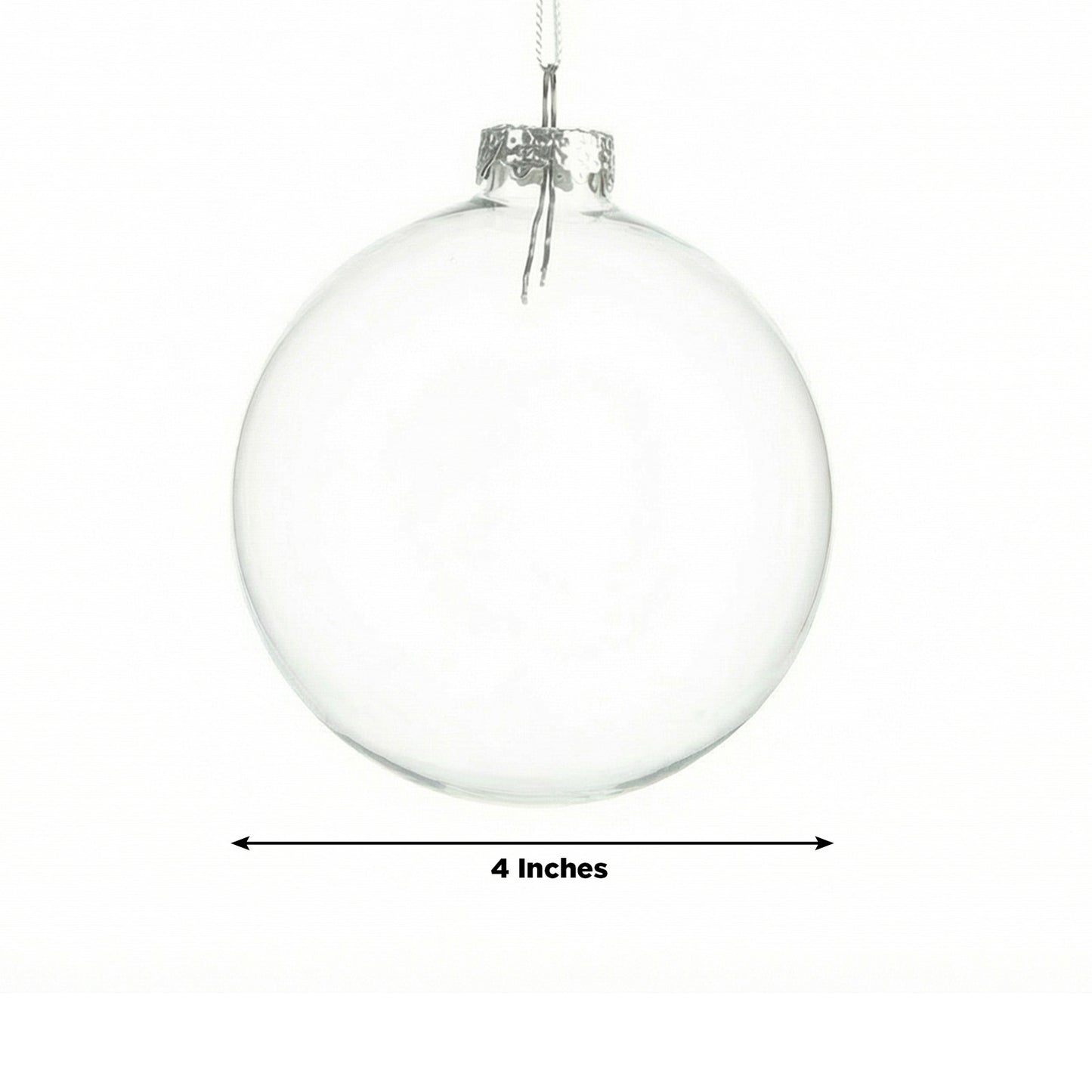 4 Pack 4" Clear Glass Hanging Ornament Balls, Fillable Round Baubles with Removable Silver Caps for 